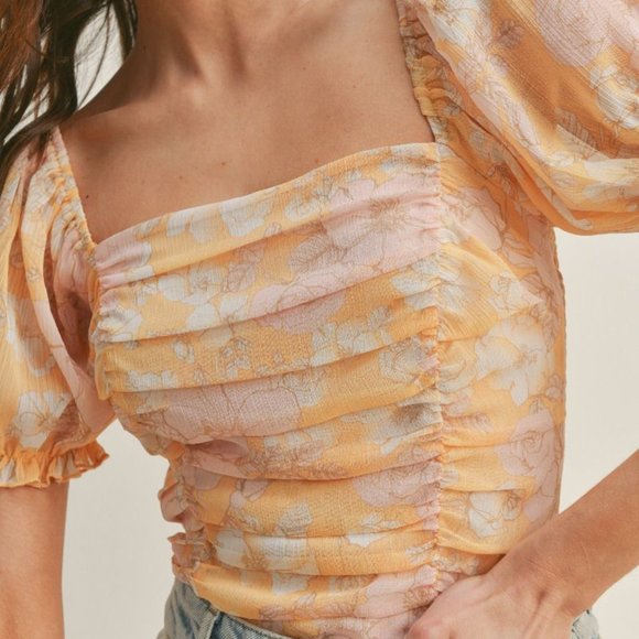 Lush Tops - New Boho Floral Printed Ruffle Bodysuit Mango Pink